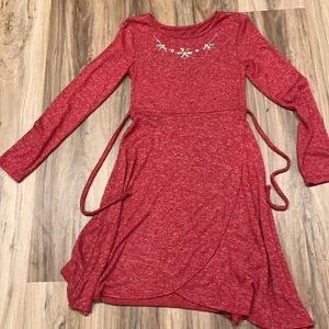 SO dress. Red and cream heather with jewel flowers